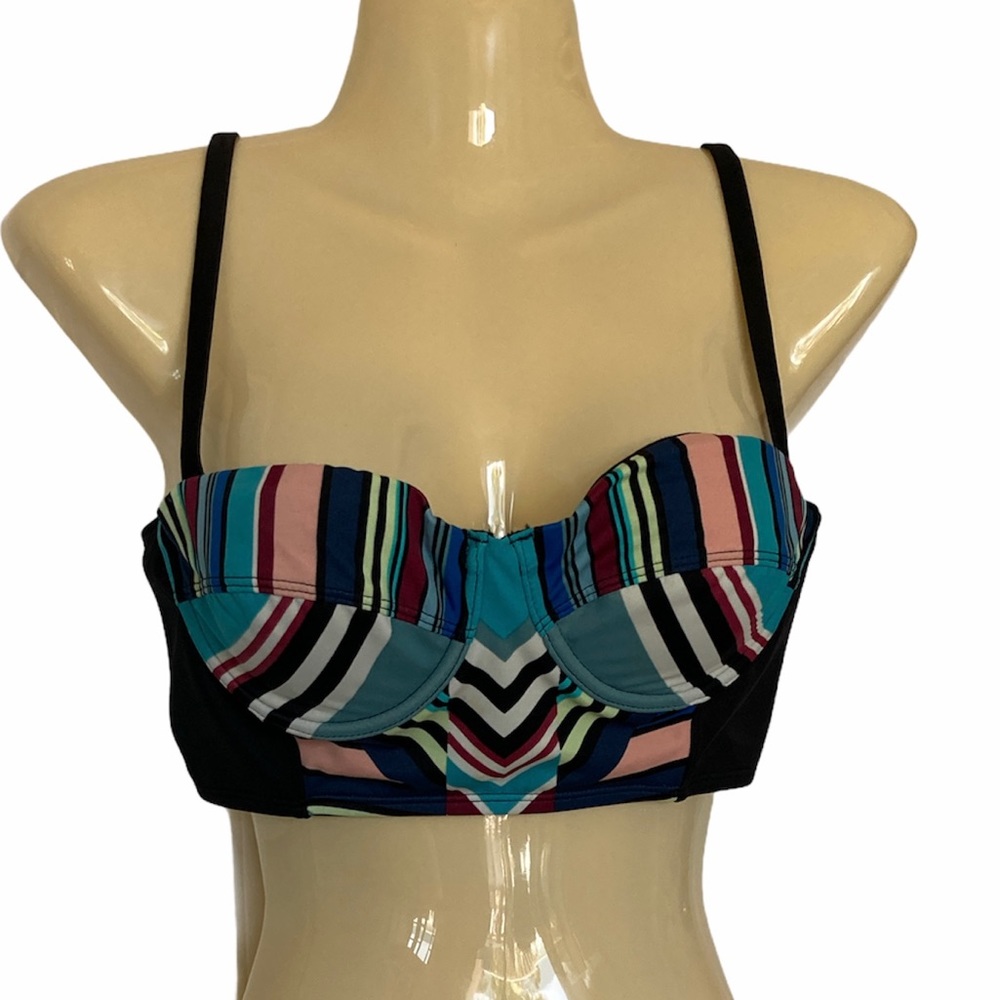 Beach Betty Bikini Underwire Top Adjustable Straps Swimwear Retro Striped Small
